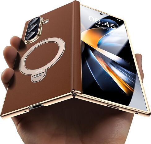 for Galaxy Z Fold 6 Case Luxury Leather with Screen Protector Brown in Kuwait