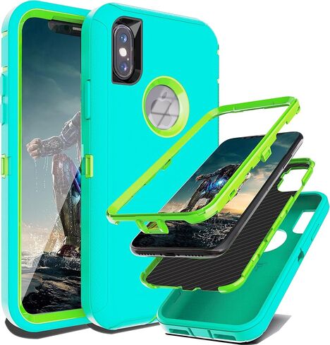 YmhxcY for iPhone X Case iPhone Xs Case Shockproof Dropproof Dust-Proof Drop Proof 3-Layer Durable Phone Case Heavy Duty Protection Phone Case Cover for Apple iPhone X/Xs 5.8“ Blue and Orange in Kuwait