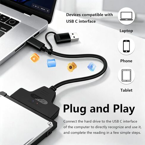 SATA to USB Cable, USB-C/USB-A 3.0 to SATA for 2.5 inch HDD/SSD Data Transfer Hard Drive Converter in Kuwait