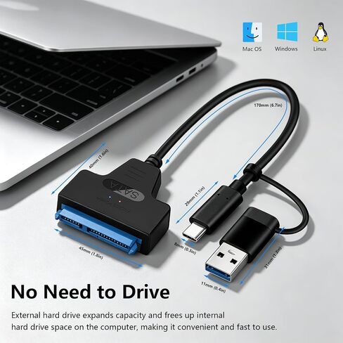 SATA to USB Cable, USB-C/USB-A 3.0 to SATA for 2.5 inch HDD/SSD Data Transfer Hard Drive Converter in Kuwait