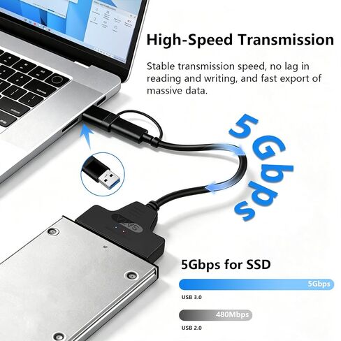 SATA to USB Cable, USB-C/USB-A 3.0 to SATA for 2.5 inch HDD/SSD Data Transfer Hard Drive Converter in Kuwait