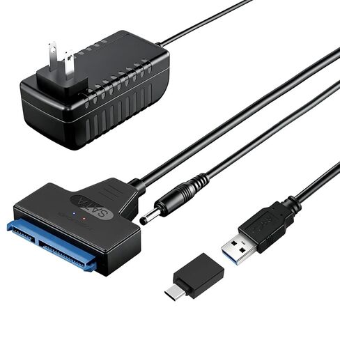 SATA to USB 3.0 and USB C Adapter Cable for 3.5 2.5 Inch External Converter for SSD/HDD Data Transfer with 12V/2A Power Adapter in Kuwait