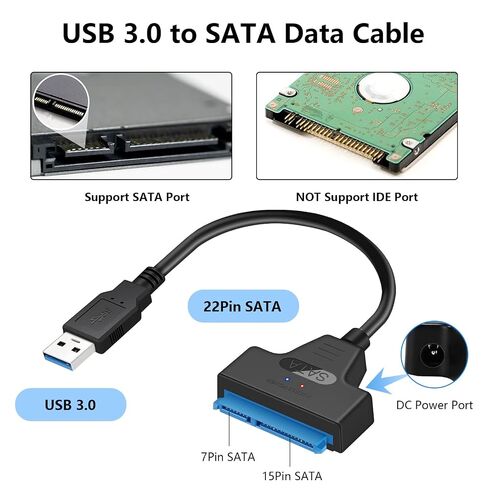 SATA to USB 3.0 and USB C Adapter Cable for 3.5 2.5 Inch External Converter for SSD/HDD Data Transfer with 12V/2A Power Adapter in Kuwait