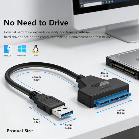 SATA to USB 3.0 and USB C Adapter Cable for 3.5 2.5 Inch External Converter for SSD/HDD Data Transfer with 12V/2A Power Adapter in Kuwait
