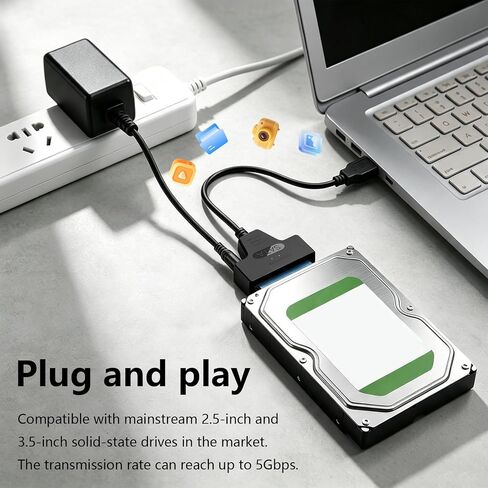 SATA to USB 3.0 and USB C Adapter Cable for 3.5 2.5 Inch External Converter for SSD/HDD Data Transfer with 12V/2A Power Adapter in Kuwait