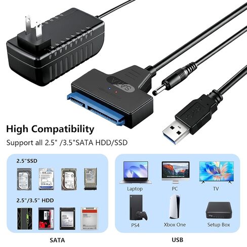 SATA to USB 3.0 and USB C Adapter Cable for 3.5 2.5 Inch External Converter for SSD/HDD Data Transfer with 12V/2A Power Adapter in Kuwait