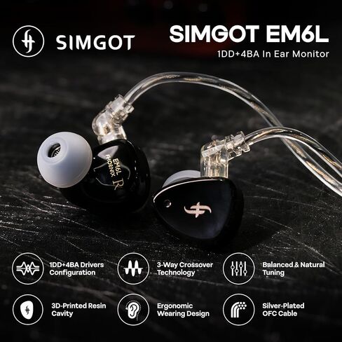 Linsoul SIMGOT EM6L Hybrid IEM with Kiwi Ears x B_Media Terras Cable Bundle in Kuwait