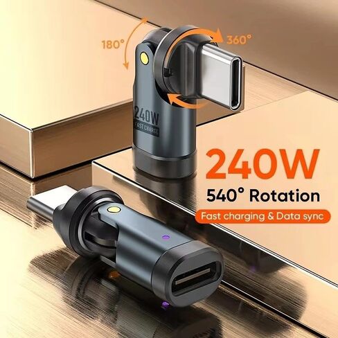 240W Fast Charging 540° Rotating USB C Adapter - Type-C to Type-C, Converter with Chip, for Laptops, Tablets & Phones in Kuwait