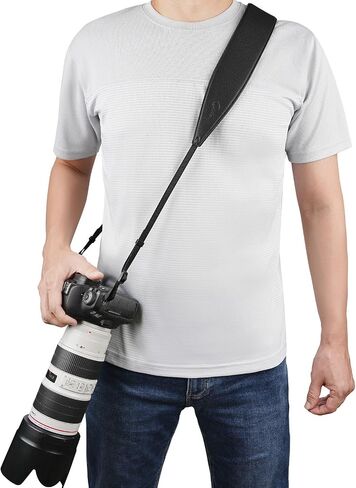 2.3"Wide Camera Strap, Fashionable PU Leather Camera Strap for Sony/Nikon/Canon/Minolta/Panasonic/SLR/DSLR Cameras (NEW Black, Large 2.3 inch) in Kuwait