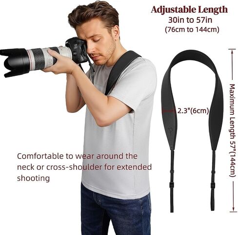 2.3"Wide Camera Strap, Fashionable PU Leather Camera Strap for Sony/Nikon/Canon/Minolta/Panasonic/SLR/DSLR Cameras (NEW Black, Large 2.3 inch) in Kuwait