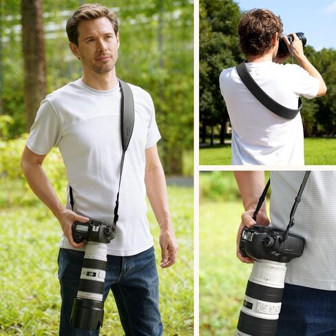 2.3"Wide Camera Strap, Fashionable PU Leather Camera Strap for Sony/Nikon/Canon/Minolta/Panasonic/SLR/DSLR Cameras (NEW Black, Large 2.3 inch) in Kuwait