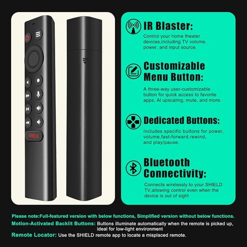 P3700 Replacement Backlit Voice Remote Control Compatible with NVIDIA Shield Android TV & Shield Android TV Pro 4K HDR Streaming Player, Customizable Menu Buttons, Motion-Activated,and IR Function. in Kuwait