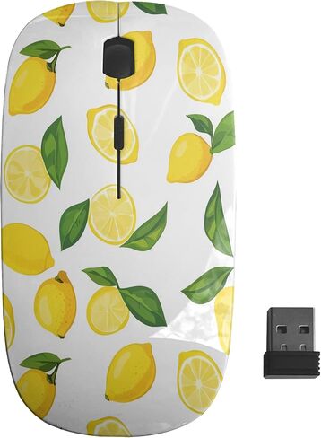 Alesya Fresh Lemon Print Pattern, USB Optical Wireless Mouse, Ergonomic Slim Desktop Laptop Mice for Kids in Kuwait