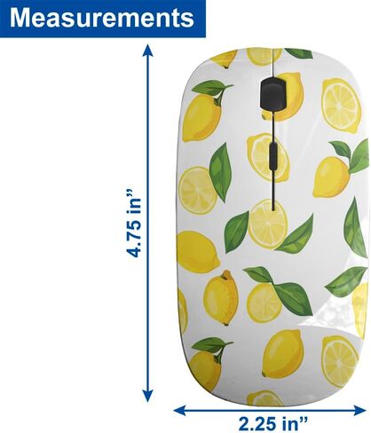 Alesya Fresh Lemon Print Pattern, USB Optical Wireless Mouse, Ergonomic Slim Desktop Laptop Mice for Kids in Kuwait