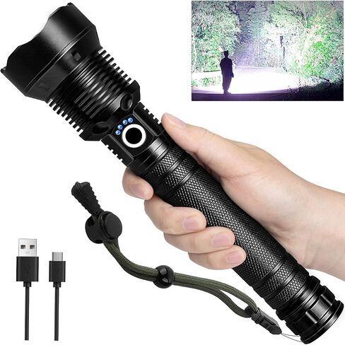 Rechargeable Flashlights 99000 High Lumens, Super Bright LED Flashlight Powerful with 10000ɱAh Capacity, 5 Modes Waterproof Flashlight Handheld Flash Lights for Home Camping Emergencies in Kuwait