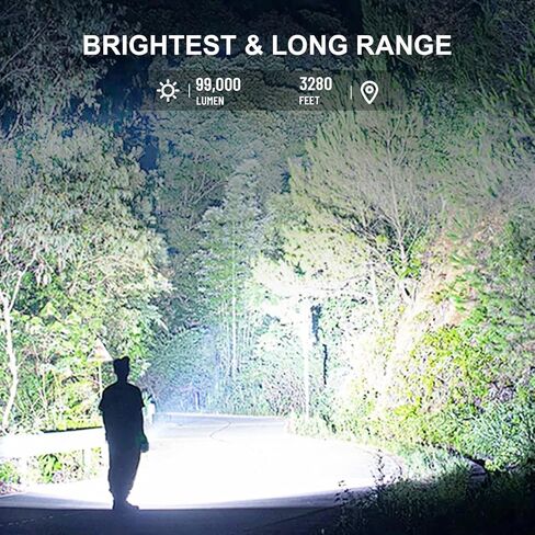 Rechargeable Flashlights 99000 High Lumens, Super Bright LED Flashlight Powerful with 10000ɱAh Capacity, 5 Modes Waterproof Flashlight Handheld Flash Lights for Home Camping Emergencies in Kuwait