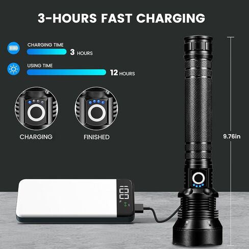 Rechargeable Flashlights 99000 High Lumens, Super Bright LED Flashlight Powerful with 10000ɱAh Capacity, 5 Modes Waterproof Flashlight Handheld Flash Lights for Home Camping Emergencies in Kuwait