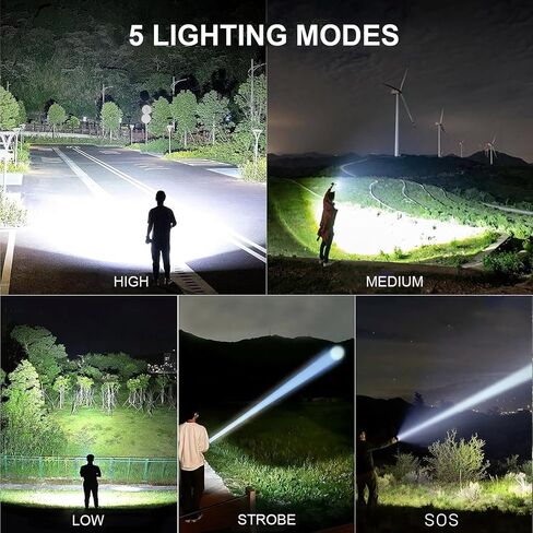 Rechargeable Flashlights 99000 High Lumens, Super Bright LED Flashlight Powerful with 10000ɱAh Capacity, 5 Modes Waterproof Flashlight Handheld Flash Lights for Home Camping Emergencies in Kuwait