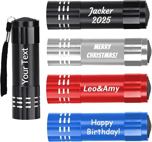 100Pcs Personalized Mini LED Flashlights with Text/Logo, Custom Aluminum Handheld Flashlights with Lanyard, Bright Flashlight Bulk for Night Reading Walking Camping Hiking in Kuwait