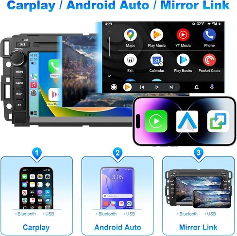 Android 14 Car Radio Stereo for Chevy Silverado/GMC Sierra/Buick/Chevrolet, Apply Carplay Android Auto 7 Inch QLED IPS Touchscreen Head Unit with GPS Navigation Bluetooth WiFi SWC 4GB RAM 64GB ROM in Kuwait