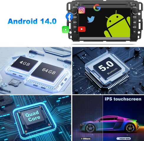 Android 14 Car Radio Stereo for Chevy Silverado/GMC Sierra/Buick/Chevrolet, Apply Carplay Android Auto 7 Inch QLED IPS Touchscreen Head Unit with GPS Navigation Bluetooth WiFi SWC 4GB RAM 64GB ROM in Kuwait