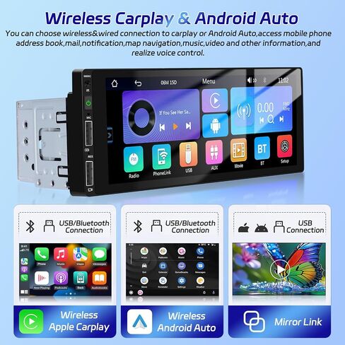 Podofo Single Din Car Stereo with Wirelesss Carplay and Android Auto, 6.86 Inch Car Radio with Bluetooth 5.0 Mirror Link FM/EQ USB/AUX/TF/SWC+Mic+AHD Backup Camera in Kuwait