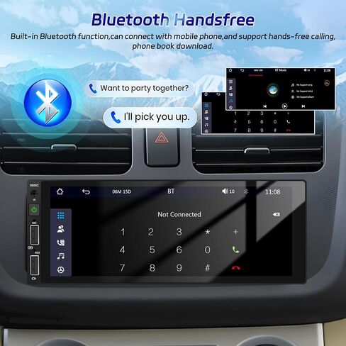 Podofo Single Din Car Stereo with Wirelesss Carplay and Android Auto, 6.86 Inch Car Radio with Bluetooth 5.0 Mirror Link FM/EQ USB/AUX/TF/SWC+Mic+AHD Backup Camera in Kuwait