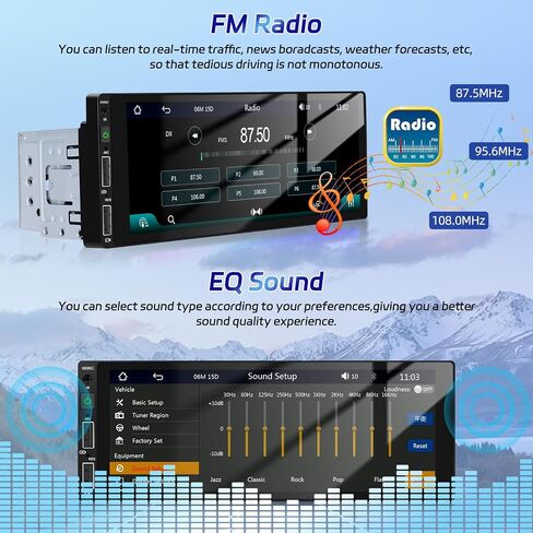 Podofo Single Din Car Stereo with Wirelesss Carplay and Android Auto, 6.86 Inch Car Radio with Bluetooth 5.0 Mirror Link FM/EQ USB/AUX/TF/SWC+Mic+AHD Backup Camera in Kuwait
