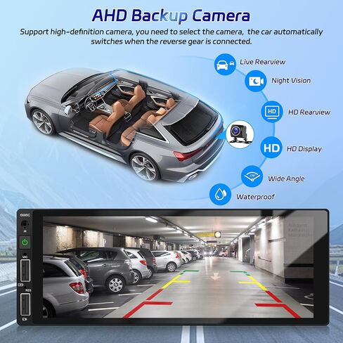 Podofo Single Din Car Stereo with Wirelesss Carplay and Android Auto, 6.86 Inch Car Radio with Bluetooth 5.0 Mirror Link FM/EQ USB/AUX/TF/SWC+Mic+AHD Backup Camera in Kuwait