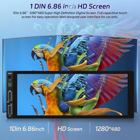 Podofo Single Din Car Stereo with Wirelesss Carplay and Android Auto, 6.86 Inch Car Radio with Bluetooth 5.0 Mirror Link FM/EQ USB/AUX/TF/SWC+Mic+AHD Backup Camera in Kuwait