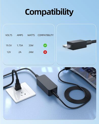Superer 33W UL Listed AC Charger Adapter Fit for Asus Eeebook X205 X205T X205TA X206HA X206H X206 E202S E202SA E202 E205SA E205S E205 L205SA L205S L205, TP200 TP200S TP200SA ADP-33AW Laptop Power Cord in Kuwait