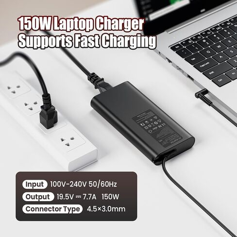 150W Laptop Charger for HP OMEN 15 17 Victus 16 ZBook Studio G3 G4 G5 G6 G7 G8 Fury, Pavilion Gaming 15-cx 16, 150W/135W Compatible - VUOHOEG 4.5mm Blue Tip, TPN-DA09 917677-003 in Kuwait