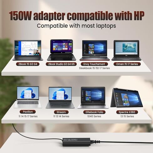 150W Laptop Charger for HP OMEN 15 17 Victus 16 ZBook Studio G3 G4 G5 G6 G7 G8 Fury, Pavilion Gaming 15-cx 16, 150W/135W Compatible - VUOHOEG 4.5mm Blue Tip, TPN-DA09 917677-003 in Kuwait