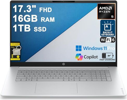 HP OmniBook 3 Business Laptop 17.3" FHD IPS Touchscreen AMD 6-core Ryzen 5 130 16GB RAM 1TB SSD Backlit Type-c FHD Privacy Camera Long-Lasting Battery Win11Pro ICP Acc in Kuwait