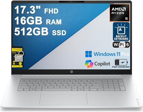 HP OmniBook 3 Business Laptop 17.3" FHD IPS Touchscreen AMD 6-core Ryzen 5 130 16GB RAM 1TB SSD Backlit Type-c FHD Privacy Camera Long-Lasting Battery Win11Pro ICP Acc in Saudi Arabia