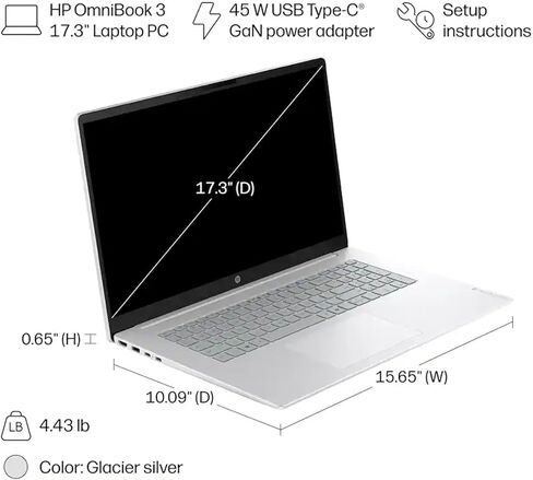HP OmniBook 3 Business Laptop 17.3" FHD IPS Touchscreen AMD 6-core Ryzen 5 130 16GB RAM 1TB SSD Backlit Type-c FHD Privacy Camera Long-Lasting Battery Win11Pro ICP Acc in Saudi Arabia