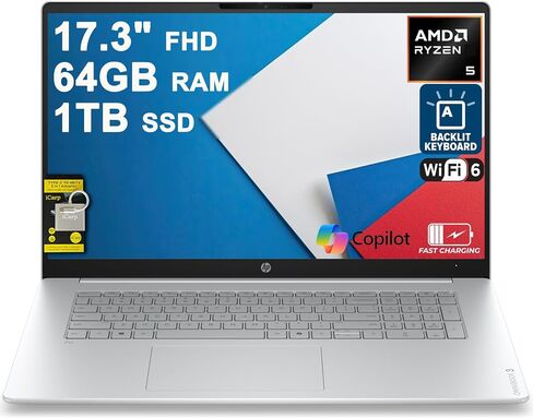 HP OmniBook 3 Business Laptop 17.3" FHD IPS Touchscreen AMD 6-core Ryzen 5 130 16GB RAM 1TB SSD Backlit Type-c FHD Privacy Camera Long-Lasting Battery Win11Pro ICP Acc in Saudi Arabia