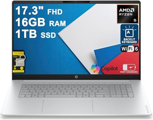 HP OmniBook 3 Business Laptop 17.3" FHD IPS Touchscreen AMD 6-core Ryzen 5 130 16GB RAM 1TB SSD Backlit Type-c FHD Privacy Camera Long-Lasting Battery Win11Pro ICP Acc in Saudi Arabia