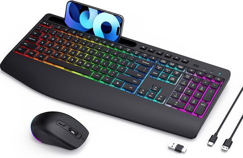 Wireless Keyboard Mouse Combo Ergonomic-RGB Silent Set for Computer in Kuwait