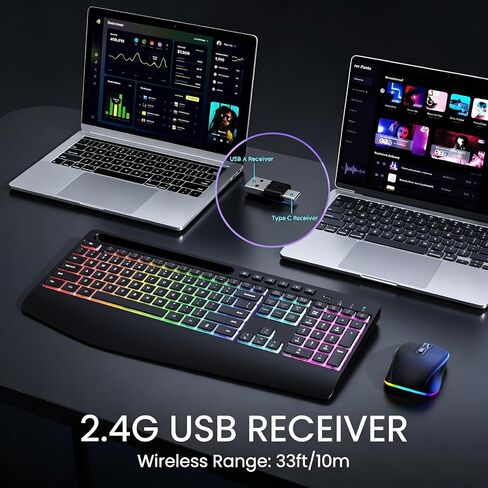 Wireless Keyboard Mouse Combo Ergonomic-RGB Silent Set for Computer in Kuwait