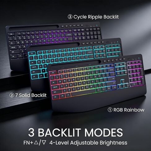 Wireless Keyboard Mouse Combo Ergonomic-RGB Silent Set for Computer in Kuwait