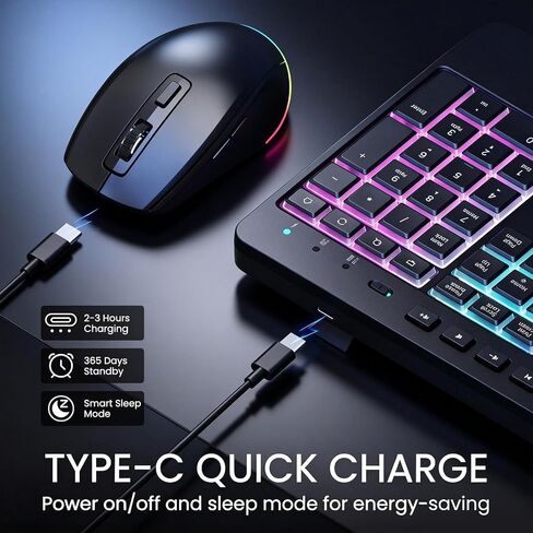 Wireless Keyboard Mouse Combo Ergonomic-RGB Silent Set for Computer in Kuwait