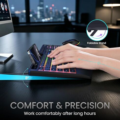 Wireless Keyboard Mouse Combo Ergonomic-RGB Silent Set for Computer in Kuwait