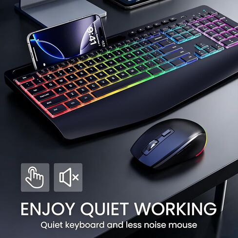 Wireless Keyboard Mouse Combo Ergonomic-RGB Silent Set for Computer in Kuwait
