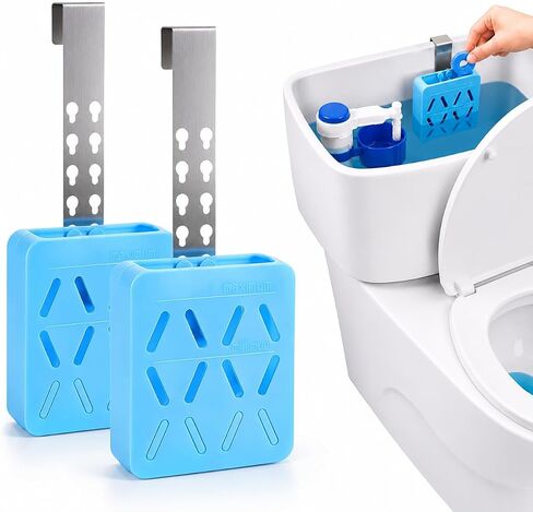 Toilet Tank Tablet Holder 2 Pack, Hanging Tank Caddy for Drop-In Toilet Bowl Cleaner and Bleach Tablets, Vented Residue Basket Helps Protect Flapper and Flush Valve, 3.94 x 3.54 x 1.18 Inch in Kuwait
