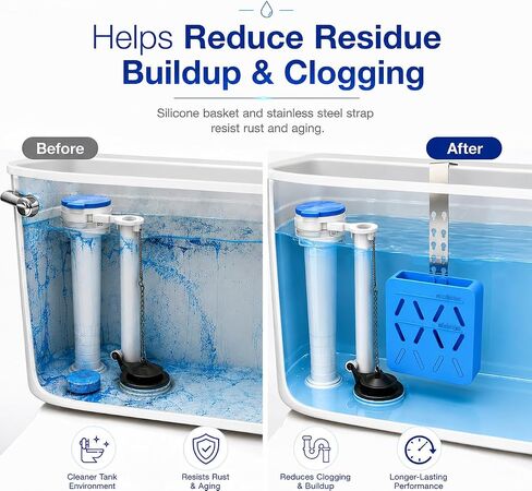 Toilet Tank Tablet Holder 2 Pack, Hanging Tank Caddy for Drop-In Toilet Bowl Cleaner and Bleach Tablets, Vented Residue Basket Helps Protect Flapper and Flush Valve, 3.94 x 3.54 x 1.18 Inch in Kuwait