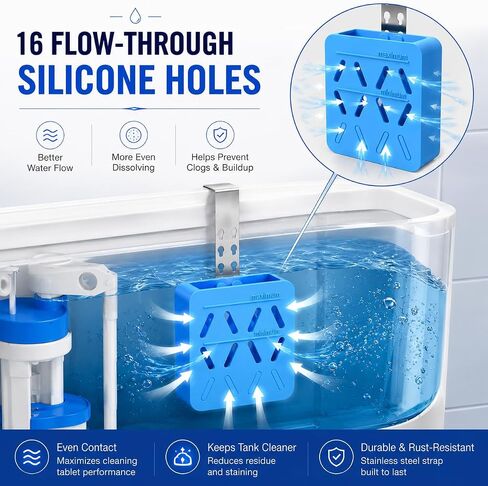 Toilet Tank Tablet Holder 2 Pack, Hanging Tank Caddy for Drop-In Toilet Bowl Cleaner and Bleach Tablets, Vented Residue Basket Helps Protect Flapper and Flush Valve, 3.94 x 3.54 x 1.18 Inch in Kuwait