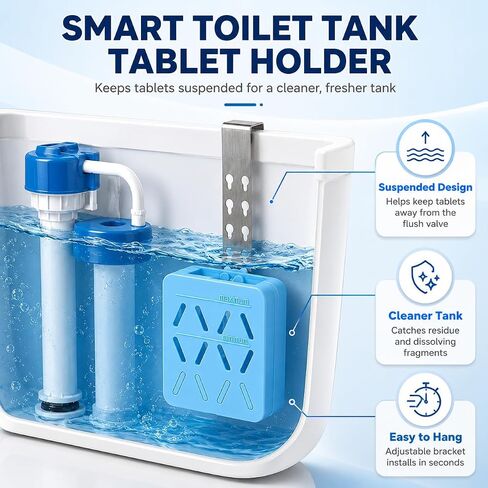 Toilet Tank Tablet Holder 2 Pack, Hanging Tank Caddy for Drop-In Toilet Bowl Cleaner and Bleach Tablets, Vented Residue Basket Helps Protect Flapper and Flush Valve, 3.94 x 3.54 x 1.18 Inch in Kuwait