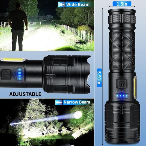 Rechargeable LED Flashlights High Lumens, 99,000 Lumen Super Bright Flashlight with 7 Modes & Waterproof, Powerful USB Rechargeable Handheld Flash Light for Camping Home in Kuwait