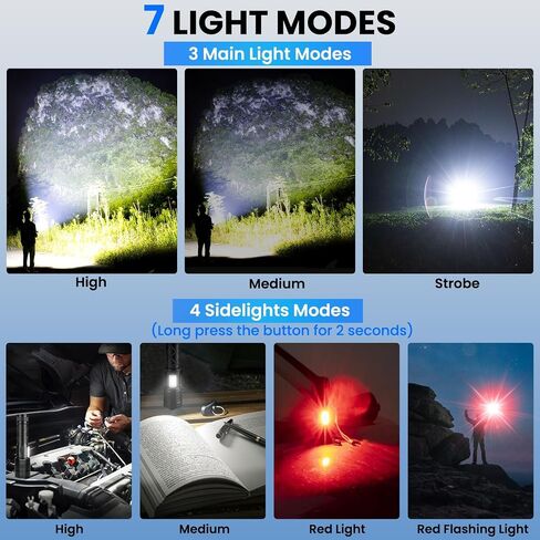 Rechargeable LED Flashlights High Lumens, 99,000 Lumen Super Bright Flashlight with 7 Modes & Waterproof, Powerful USB Rechargeable Handheld Flash Light for Camping Home in Kuwait